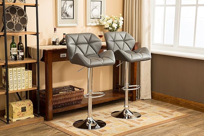 Roundhill Furniture Glasgow Contemporary Tufted Adjustable Height Hydraulic Grey Bar Stools, Set of 2,