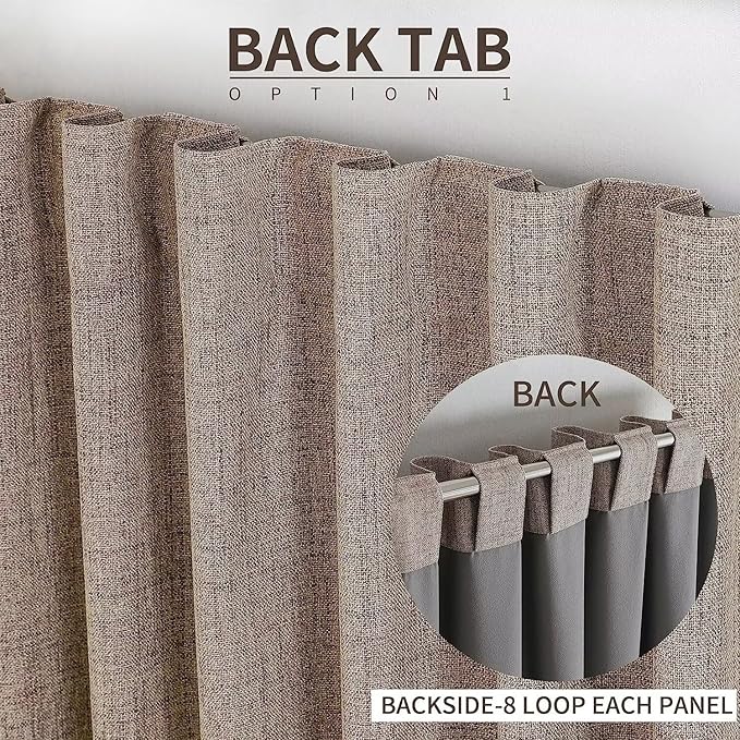 Joydeco 100% Total Blackout Curtains Custom Size for Bedroom Living Room Darkening Long Textured Drapes Thermal Insulated Back & Tab Rod Pocket 1 Panel(Linen,Custom Size)