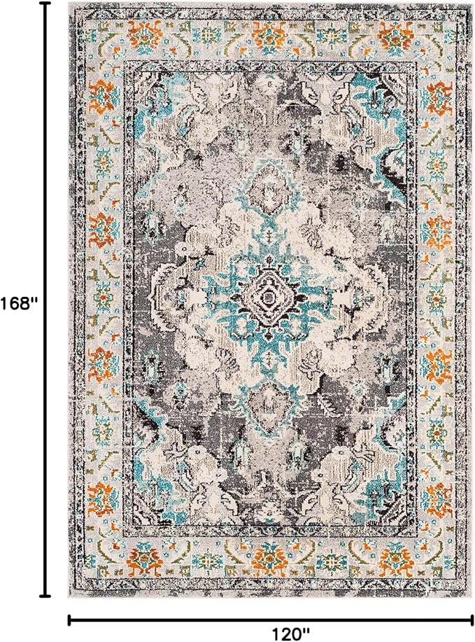 SAFAVIEH Monaco Collection Area Rug - 10' x 14', Grey & Light Blue, Boho Chic Medallion Distressed Design, Non-Shedding & Easy Care, Ideal for High Traffic Areas in Living Room, Bedroom (MNC243G)