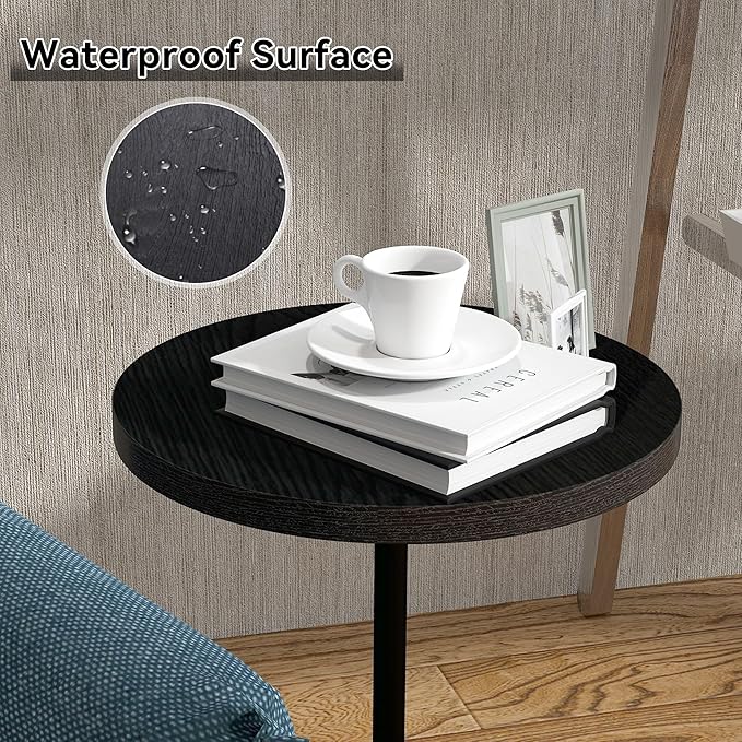 Round Pedestal Table Upgraded Side Black Drink with Weighted Base, Modern Cocktail Martini End Table for Small Space Sofa Couch Chair Living Room Bedroom Dorm Patio