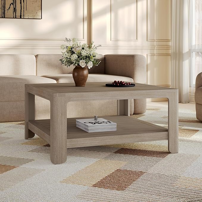 Christopher Knight Home Doran Small Coffee Table with Storage, Modern MDF Square Side Table, Multifunctional Accent Table with Spacious 2-tier Design, Semi-open Design Indoor Furniture, Light Grey Ash