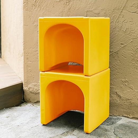 ECR4Kids Tri-Me Table and Cube Chair Set, Multipurpose Furniture, Yellow, 3-Piece
