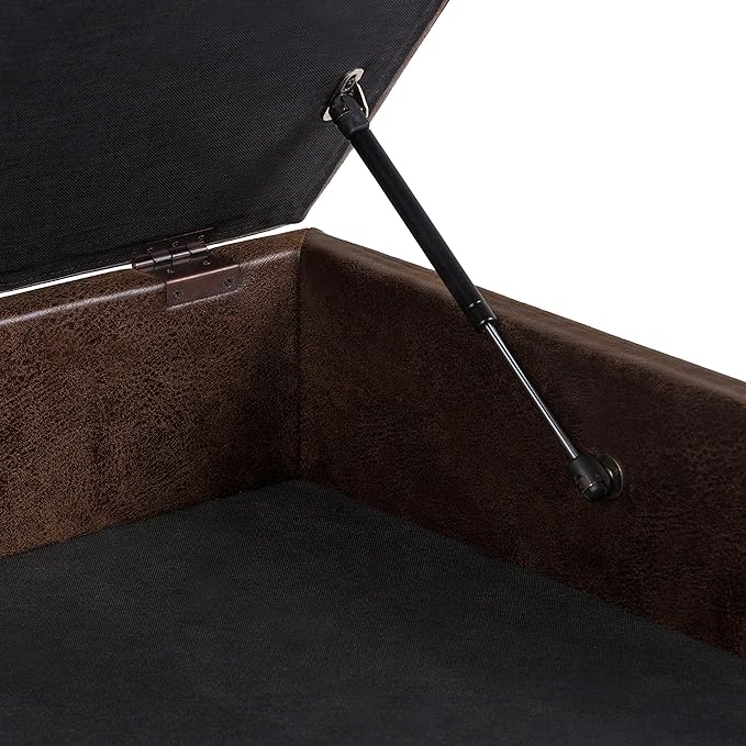 SIMPLIHOME Owen 36 inch Wide Mid Century Modern Square Coffee Table Storage Ottoman in Distressed Chestnut Brown Vegan Faux Leather, Assembled, for the Living Room, Entryway and Family Room