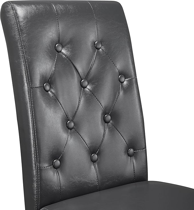 Yaheetech Dining Chairs Set of 6 Modern Style Faux Leather Dining Room Chairs with Solid Wood Legs and Button Tufted Padded for Home Kitchen, Gray