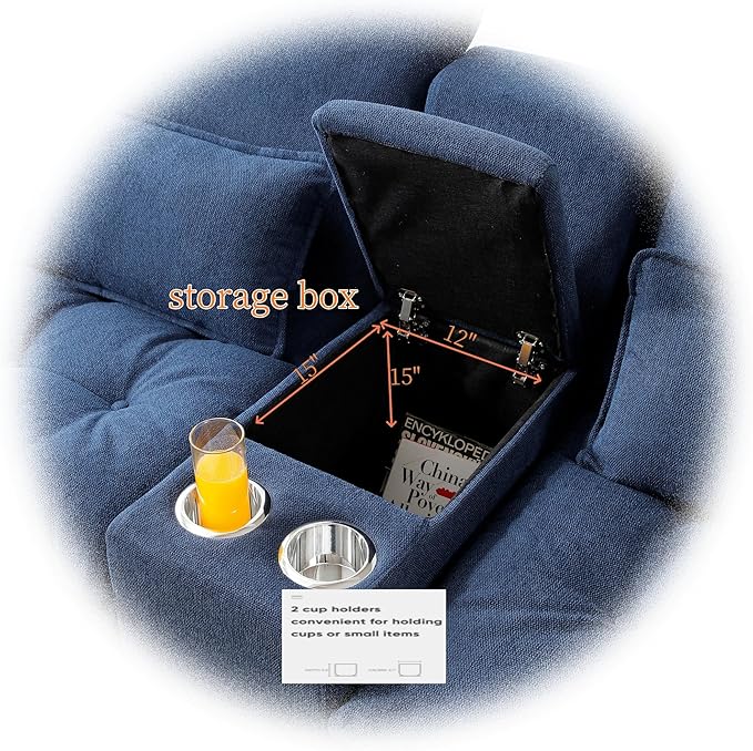 130" U-Shaped Sectional Sofa with Storage Console & Cup Holders, Upholstered 6 Seat Living Room Sleeper Couch Furniture Set w/Chaise, Cloud Cushion Couch for Home, Office, Apartment,Blue
