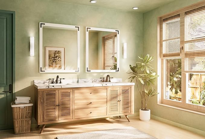 TETOTE 30 x 36 White Wooden Mirror for Bathroom Wall/Bedroom/Living Room/Entryway Farmhouse Rustic Bathroom Vanity Mirror Waterproof (Horizontal/Vertical Mounted)
