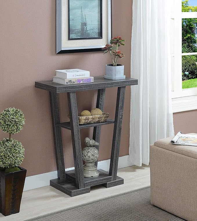Convenience Concepts Newport V Console Table 31.5" - Modern Sofa Table with Storage Shelves, Narrow Entryway Hall Table for Living Room, Display Accent Table, Weathered Gray