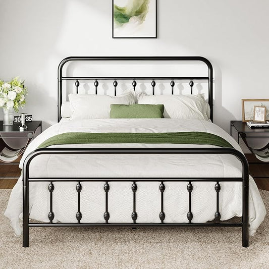 Allewie 14 Inches Full Size Metal Platform Bed Frame with Victorian Style Iron-Art Headboard/Footboard, Mattress Foundation, Easy Assembly, Under Bed Storage, No Box Spring Required, Black