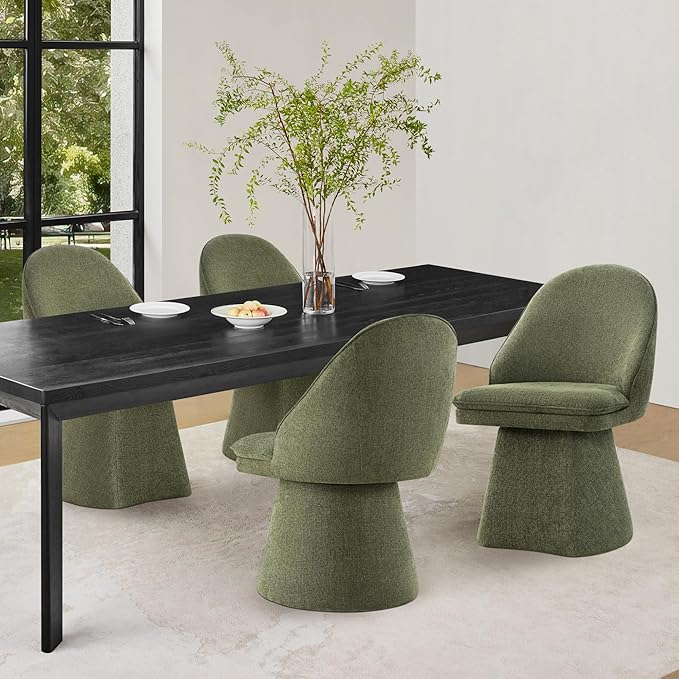 Swivel Dining Chairs Modern Desk Chair Upholstered Linen Fabric Side Chair for Kitchen Dining Room Bedroom,Moss Green,2 Box