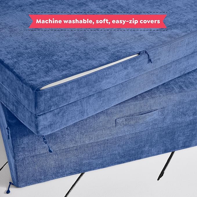 Yourigami Kids and Toddler Play Couch, Convertible Folding Sofa, Durable Foam Modular Design, Sapphire Caves XL