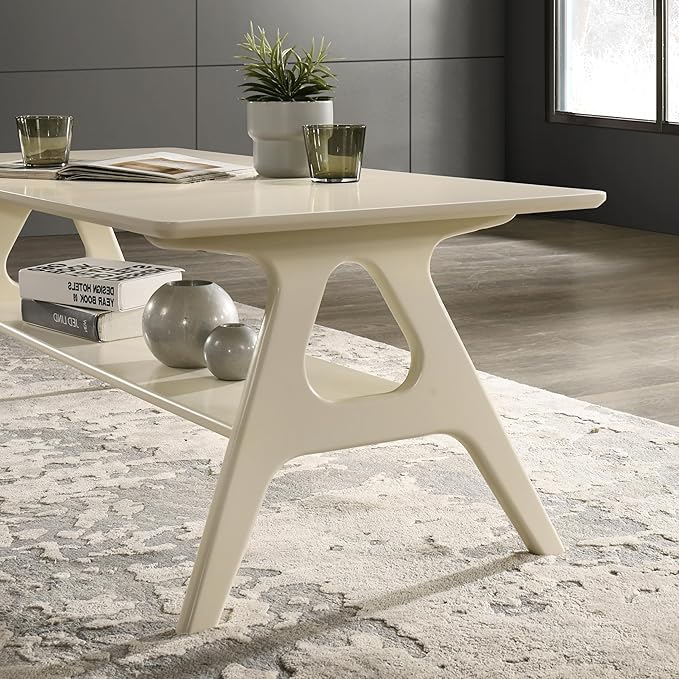Roundhill Furniture Arona 3-Piece Coffee Table Set, Coffee Table and Two End Tables, Off-White Finish