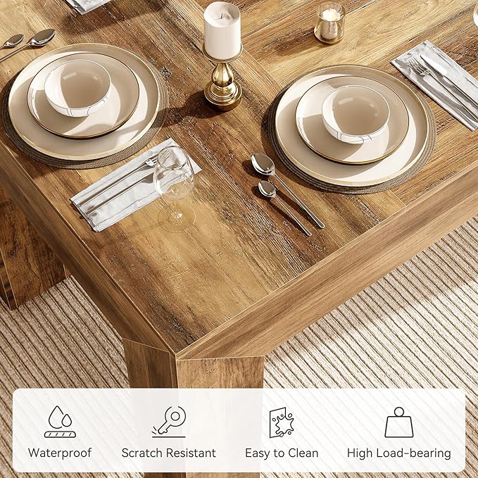 LITTLE TREE Modern Dining Table, Rectangle Heavy Duty Kitchen Table for Home, Farmhouse 63 Inches Wooden Furniture for 4-6 People, Wood Grain Color