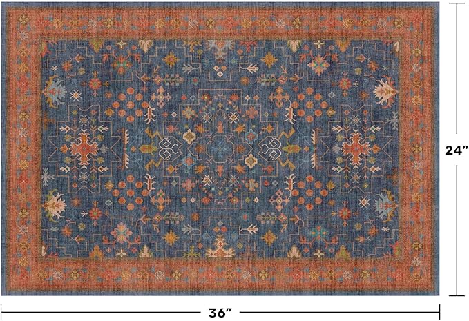 Washable 2x3 Entry Rug Front Door Indoor, Farmhouse Small Area Rugs for Kitchen, Bathroom, Entrance, Non Slip Rubber Backed, Perfect for Boho Décor (2x3 Navy Blue)