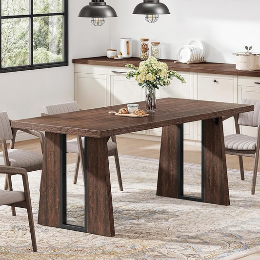 DWVO Rectangle Dining Table for 6-8 People 70.86 Inch Large Dining Room Table Wooden Dinner Tables with Heavy Duty Legs for Kitchen Apartment Restaurant Walnut