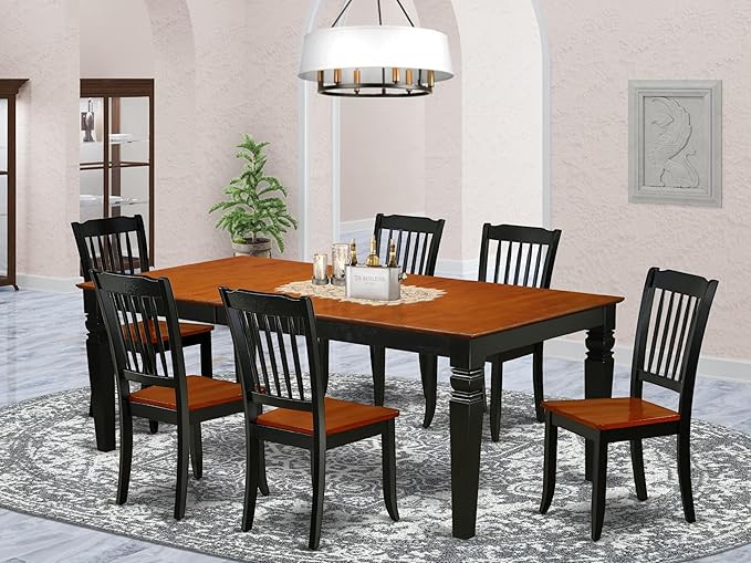 East West Furniture LGDA7-BCH-W 7 Piece Dining Room Furniture Set Consist of a Rectangle Wooden Table with Butterfly Leaf and 6 Kitchen Dining Chairs, 42x84 Inch, Black & Cherry