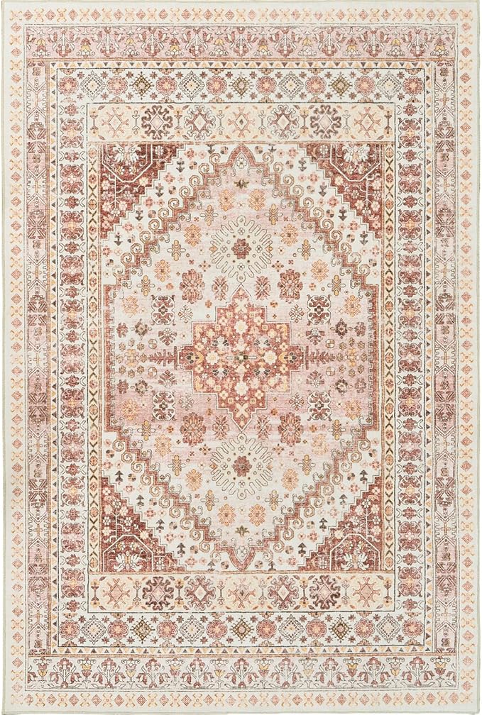 zesthome 8x10 Area Rugs for Living Room,Non-Slip Backing Washable Rugs,Vintage Large Area Rug，Stain Resistant Home Decor Rug
