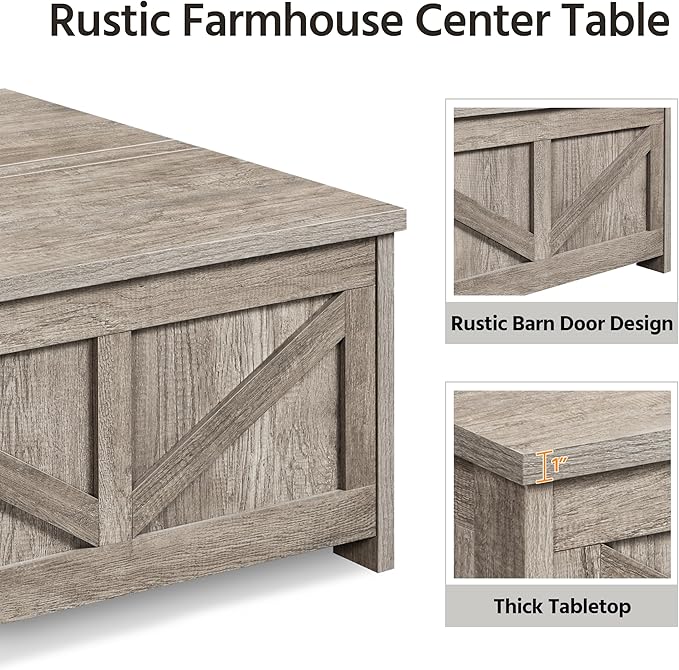 Yaheetech Lift Top Coffee Table, Square Farmhouse Coffee Table with Hidden Storage Compartment, Wood Center Table for Living Room, Home Office, Gray