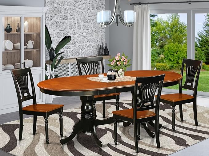 East West Furniture PLAI5-BLK-W 5 Piece Dinette Set for 4 Includes an Oval Dining Room Table with Butterfly Leaf and 4 Dining Chairs, 42x78 Inch, Black & Cherry