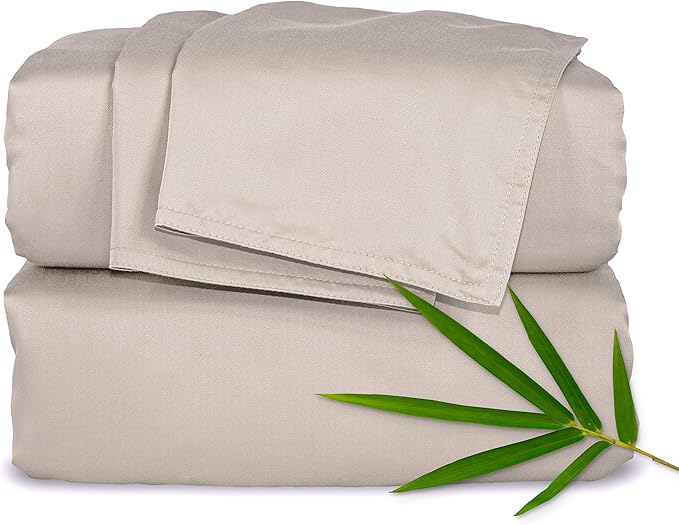 California King Sheets by Pure Bamboo, Genuine 100% Organic Viscose Derived from Bamboo Bed Sheet Set, Soft & Cooling, Double Stitching, Lifetime Quality Promise (California King, Sand)