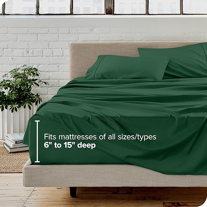 Bare Home Split Head Flex King Sheet Set - 1800 Ultra-Soft Microfiber Bed Sheets - Double Brushed - Deep Pockets - Easy Fit - 4 Piece Set - FlexTop King Bedding (Split Head Flex King, Forest Green)