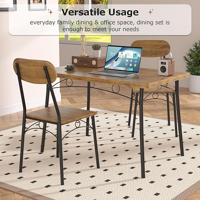 VECELO Kitchen Table Chairs Set for 4, 5 Piece Wood Dining Room Table with 4 Chairs, Perfect for Small Spaces, Compact Kitchen, Breakfast Nook, Brown