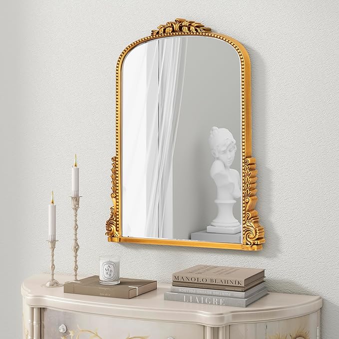 SHYFOY Traditional Gold Wall Mirror, Decorative Antique Wall Mirror, Vintage Mirrors for Wall Decor, Baroque Large Mirrors for Living Room Entryway Powder Room 31.5" x 23.6" Antique-Inspired décor