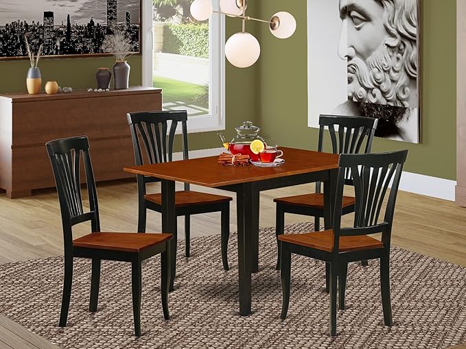 East West Furniture NDAV5-BCH-W 5 Piece Dining Table Set for 4 Includes a Rectangle Kitchen Table with Dropleaf and 4 Dining Room Chairs, 30x48 Inch, Black & Cherry