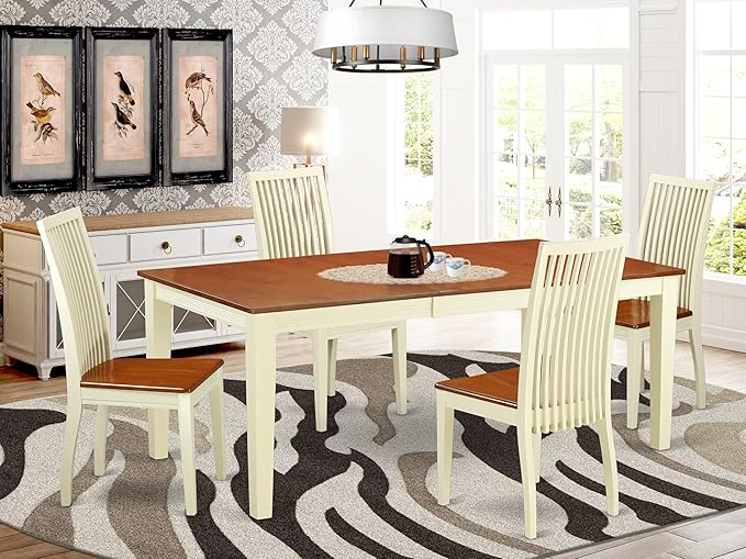 East West Furniture QUIP5-BMK-W 5 Piece Dinette Set for 4 Includes a Rectangle Dining Room Table with Butterfly Leaf and 4 Kitchen Dining Chairs, 40x78 Inch, Buttermilk & Cherry