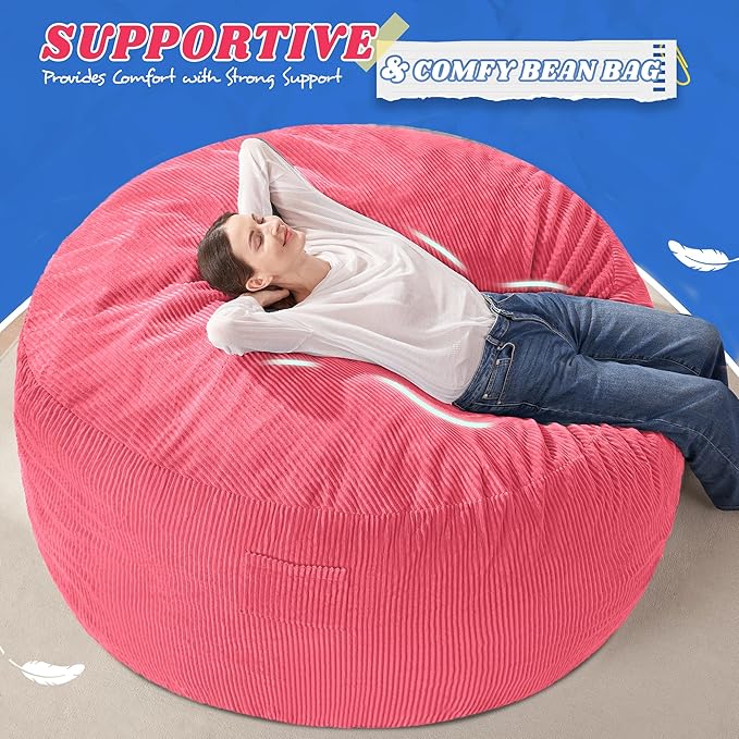 HABUTWAY 6FT Bean Bag Chair,Giant Bean Bag Chairs for Adults,Big Bean Bags with Memory Foam Filled, Large Beanbag Chairs with Soft Corduroy Cover-Pink