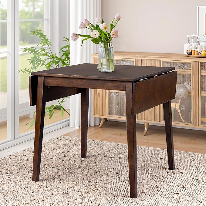 29"- 45" Extendable Dining Table for 2-4, Folding Square Dinner Table Small Kitchen Dining Room Tables with Wood Legs for Small Space, Kitchen, Living Room, Dark Brown
