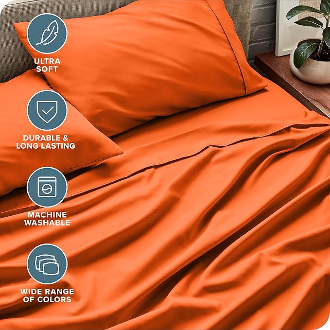 Bare Home Split Head Flex King Sheet Set - 1800 Ultra-Soft Microfiber Bed Sheets - Double Brushed - Deep Pockets - Easy Fit - 4 Piece Set - FlexTop King Bedding Sheets (Split Head Flex King, Orange)