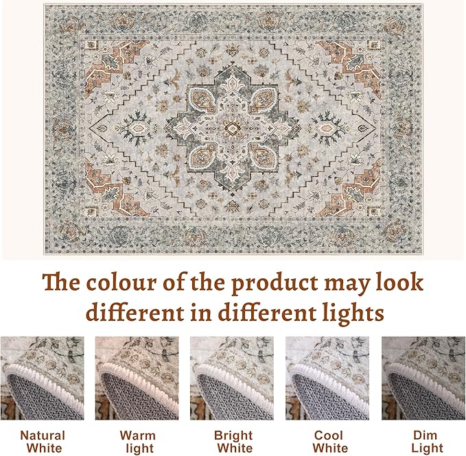 Tangsoo 2.6x8 Washable Runner Rug for Hallways, Non Slip Vintage Runner Rugs, Soft Low Pile Long Rugs Print Distressed Taupe Carpet Runners for Kitchen Bedroom Entryway Bathroom Living Room