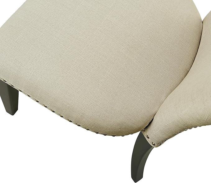 Alaterre Furniture Savoy Upholstered Dining Chairs – Set of 2 Parsons Style Accent Chairs with Cream Linen Fabric, Nailhead Trim, and Dark Stained Legs – for Dining Room, Desk, or Sitting Area