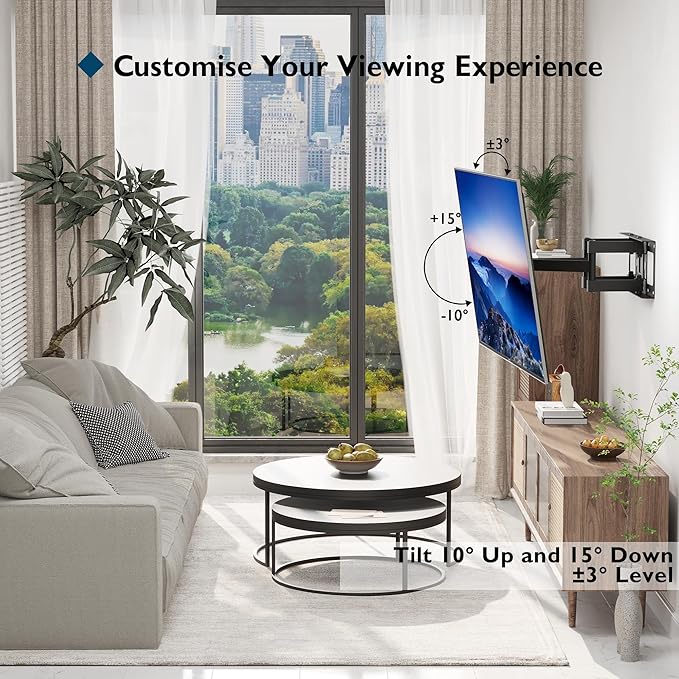 BONTEC Full Motion TV Wall Mount for 23-70 Inch TVs, Articulating Dual Arm Bracket with Tilt Swivel, Fits LED OLED LCD Flat Curved Screens, Max VESA 400x400 mm, Holds 99 lbs, Wall Panel Length 16.1in