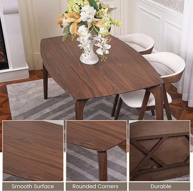 CONSDAN Dining Table Set for 4-6, Includes 1 Table & 4 Chairs, Walnut Veneer Top, Solid Wood Frame, Natural Wood Grain, Easy Assembly, Modern Design