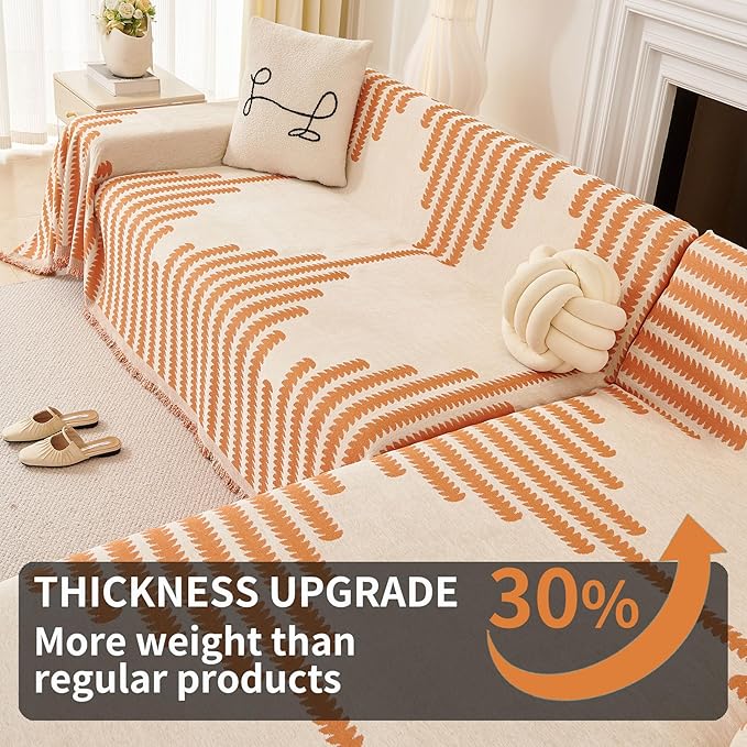 HAOMAIJIA Boho Sofa Covers Couch Covers for 3 Cushion Couch Sofa Pet Friendly Soft Thick Non Slip Couch Cover for Dogs Washable Sectional Couch Covers L Shape Furniture Protector (Orange, 71"x118")