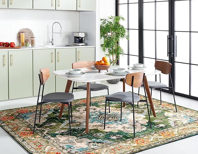 SAFAVIEH Monaco Collection Area Rug - 10' x 14', Forest Green & Light Blue, Medallion Distressed Design, Non-Shedding & Easy Care, Ideal for High Traffic Areas in Living Room, Bedroom (MNC243F)
