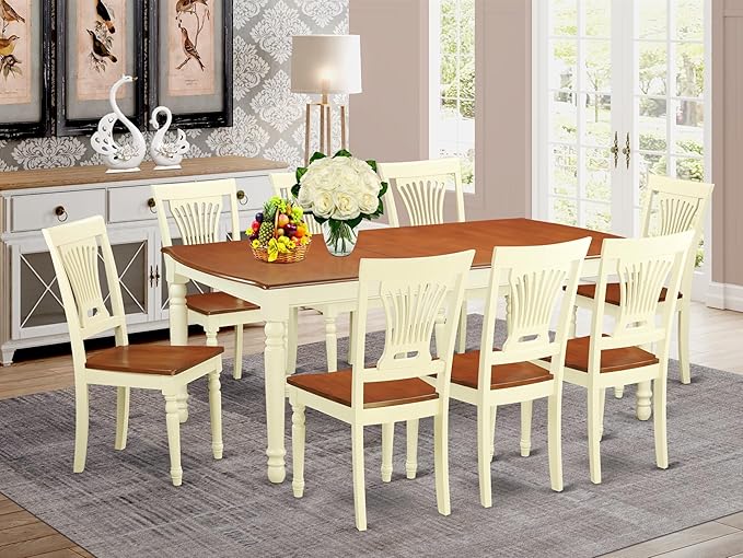 East West Furniture DOPL9-WHI-W 9 Piece Dining Table Set Includes a Rectangle Dinner Table with Butterfly Leaf and 8 Dining Room Chairs, 42x78 Inch, Buttermilk & Cherry