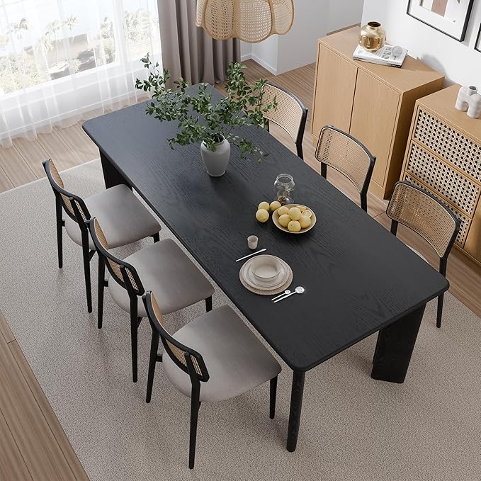 Casaphoria Wood Kitchen Table Set with 6 Chairs, 79" Rectangle Dining Kitchen Table & Chairs Set for 4-6, Modern Farmhouse Dining Table for Living Room, Easy Assembly, Black
