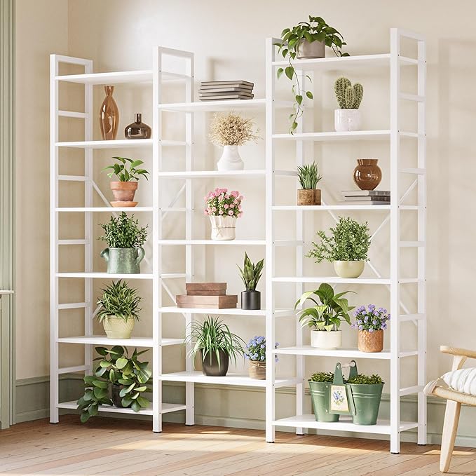 IRONCK Bookshelves 6 Tiers Triple Wide Industrial Bookshelf, Large Etagere Bookshelf Open Display Shelves with Metal Frame for Living Room Bedroom Home Office