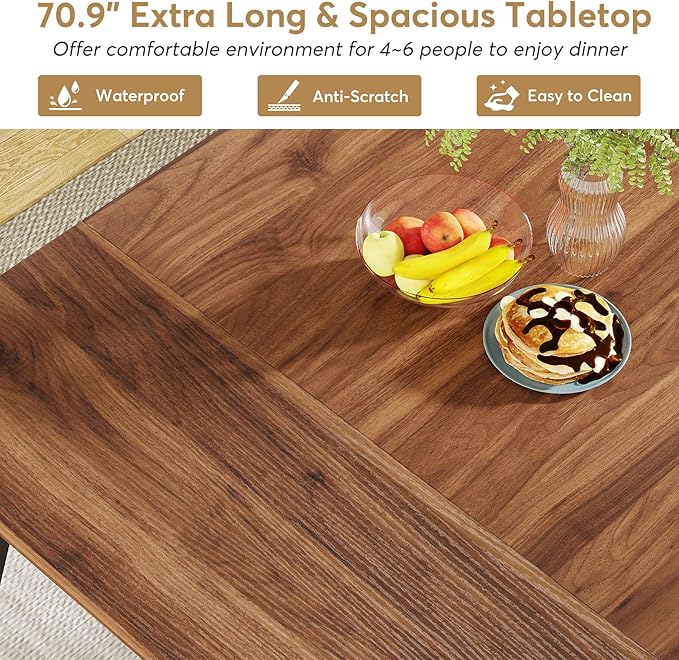LITTLE TREE 70.9 Inch Large Rectangular Dining Table Kitchen Furniture,Brown+Black