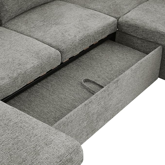 Eafurn Oversized U Shaped Sectional Sleeper Sofabed Pull Out Couch Bed for Living Room 6 Seater Upholstered Convertible Pullout Lounge Sofa Couch w/Storage Chaise, USB Ports for Living Room Apartment