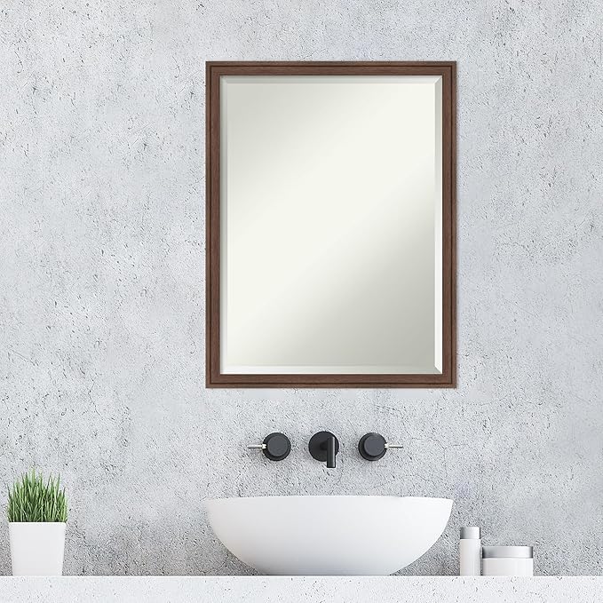 Amanti Art Brown Wall Mirror 26x20 Florence Medium Brown Rectangle Bathroom Mirror for Wall Decor Living Room, Medium Casual Frame, Hangs Horizonally and Vertically, Bathroom Decor, Beveled Edge