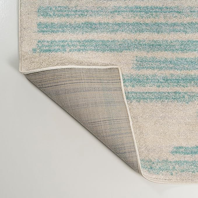 JONATHAN Y Khalil Modern Berber Stripe Cream/Turquoise Indoor Area Rug, 5x8, Contemporary, Bohemian, Easy-Cleaning for Living Room, Bedroom, Kitchen, Pet Friendly, Non-Shedding (MOH207B-5)