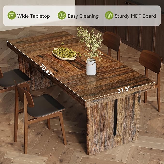1Easylife 70.8-Inch Large Dining Table for 6-8, Farmhouse Rectangle Long Dinner Table for Dining Room, Kitchen, Living Room, Rustic Brown