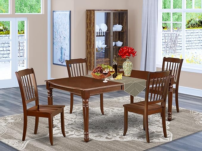 East West Furniture DODA5-MAH-W 5 Piece Dining Room Furniture Set Includes a Rectangle Wooden Table with Butterfly Leaf and 4 Kitchen Dining Chairs, 42x78 Inch, Mahogany