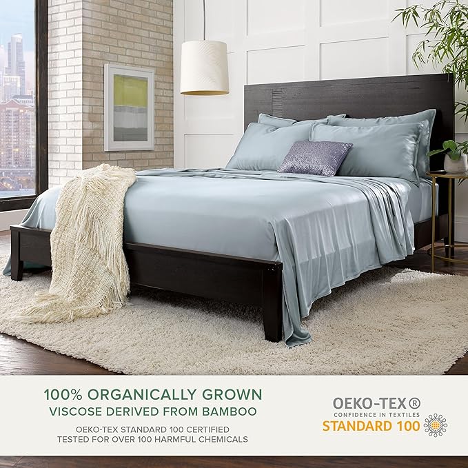 Twin XL Sheets by Pure Bamboo, Genuine 100% Organic Viscose Derived from Bamboo Bed Sheet Set, Luxuriously Soft & Cooling, Double Stitching, Lifetime Quality Promise (Twin XL, Sterling Blue)