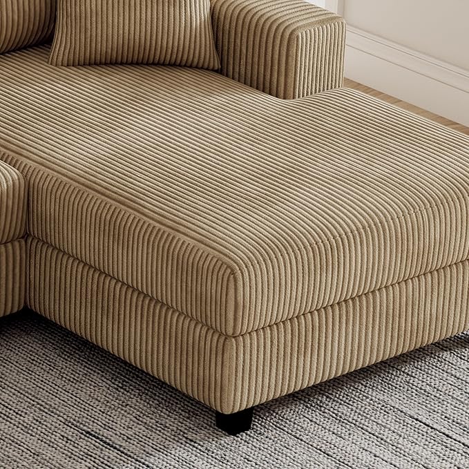 Eafurn 132.68" Oversized L Shaped Modular Sectional Sofa Couch with Reversible Chaise Lounge Daybed, Modern Corduroy Upholstered Corner Lounge Couch with Thick Cushions and Headrest