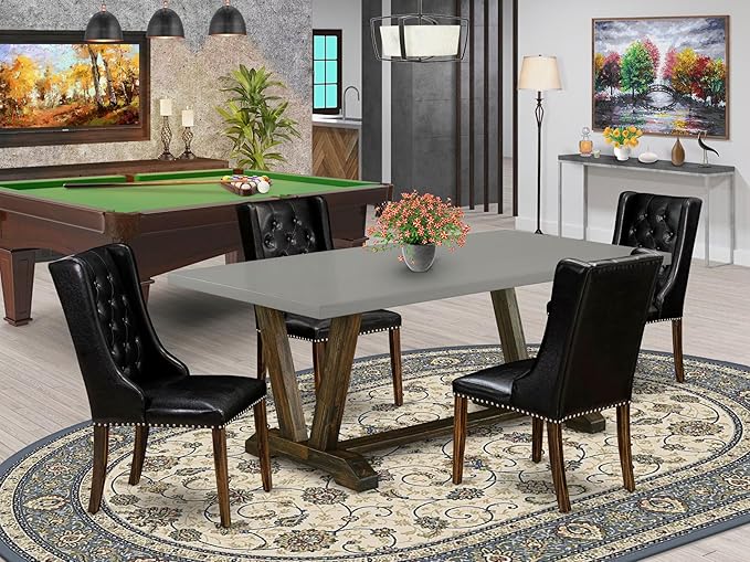 East West Furniture V797FO749-5 5 Piece Dining Room Furniture Set Includes a Rectangle Dining Table with V-Legs and 4 Black Faux Leather Upholstered Chairs, 40x72 Inch, Multi-Color