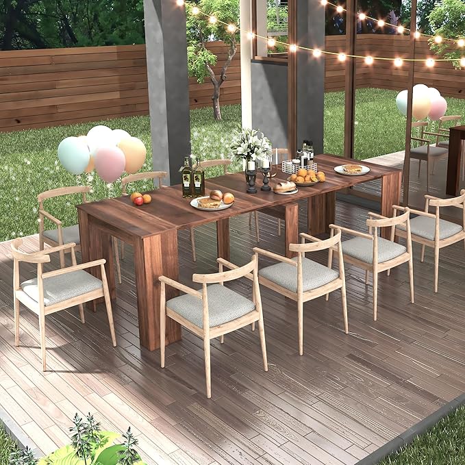 118" Extendable Dining Table for 6-10 Person, Wooden Folding Narrow Dining Room Table, Farmhouse Extendable Console Table for Gatherings, Meeting, Dining Office Areas Walnut